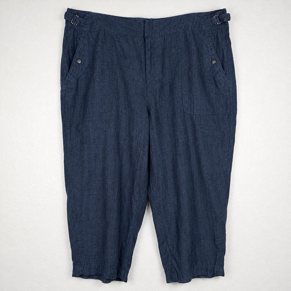 Athleta Voyager Linen Pants Women 20 Plus Granite Blue Relaxed Comfort Crop - Picture 2 of 13